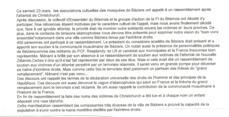 Texte soutien Béziers NZ