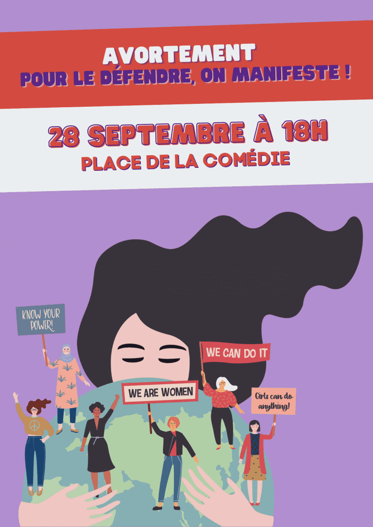 manifestation pour le droit à l’avortement 28 septembre 18h Place de la Comédie