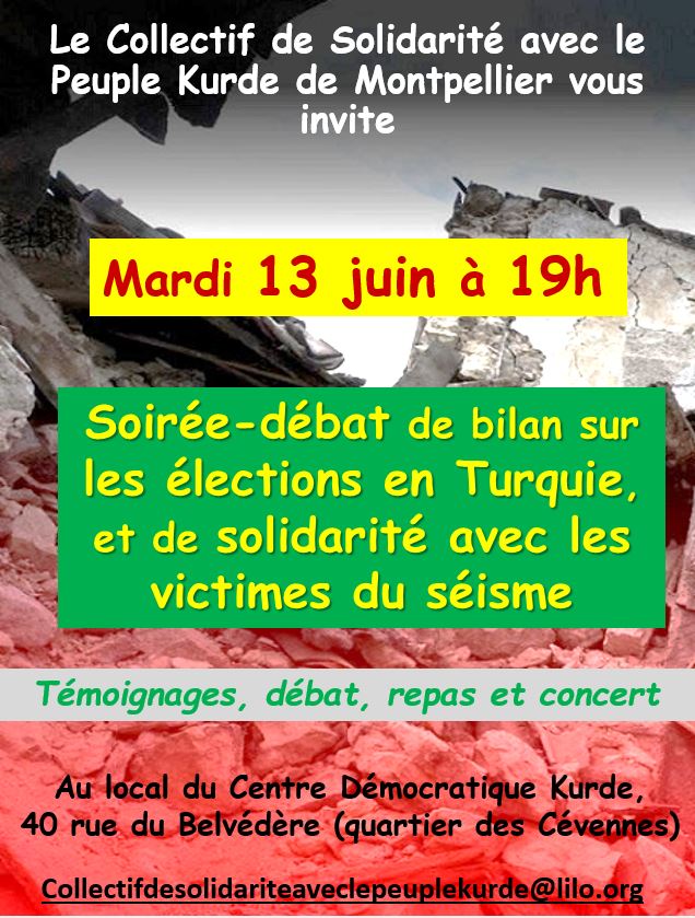 Soirée de solidarité avec les victimes du séisme au Kurdistan et bilan des élections en Turquie