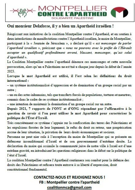 Oui monsieur Delafosse, il y a bien un Apartheid israélien !