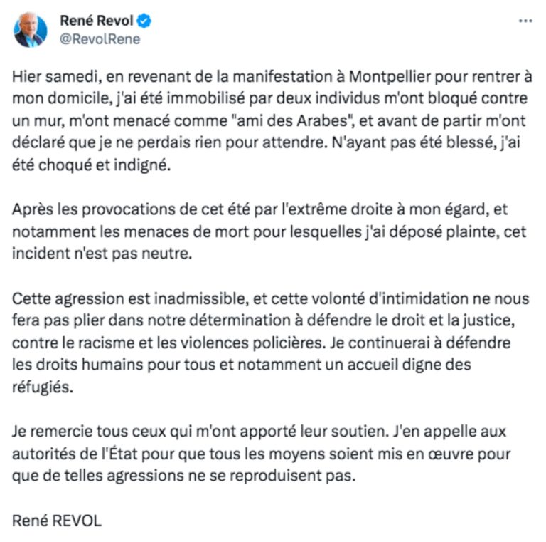 Soutien à René Revol, victime d&rsquo;une agression par des militants d&rsquo;extrême-droite
