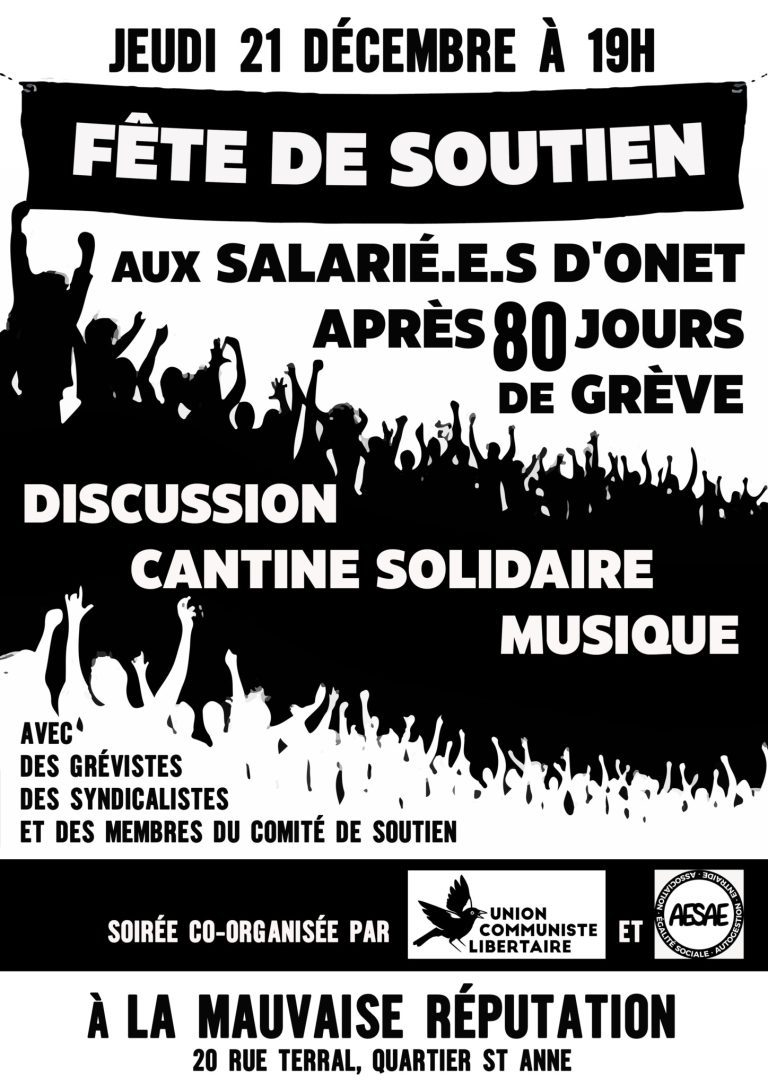 Soirée de soutien aux grévistes d’ONET le 21 décembre à La Mauvaise Réputation