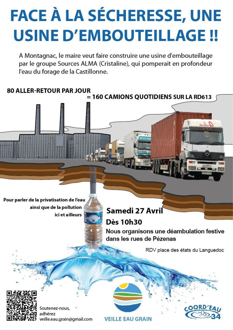 Face à la sécheresse, une usine d’embouteillage ?!? Déambulation festive dans les rues de Pézenas !