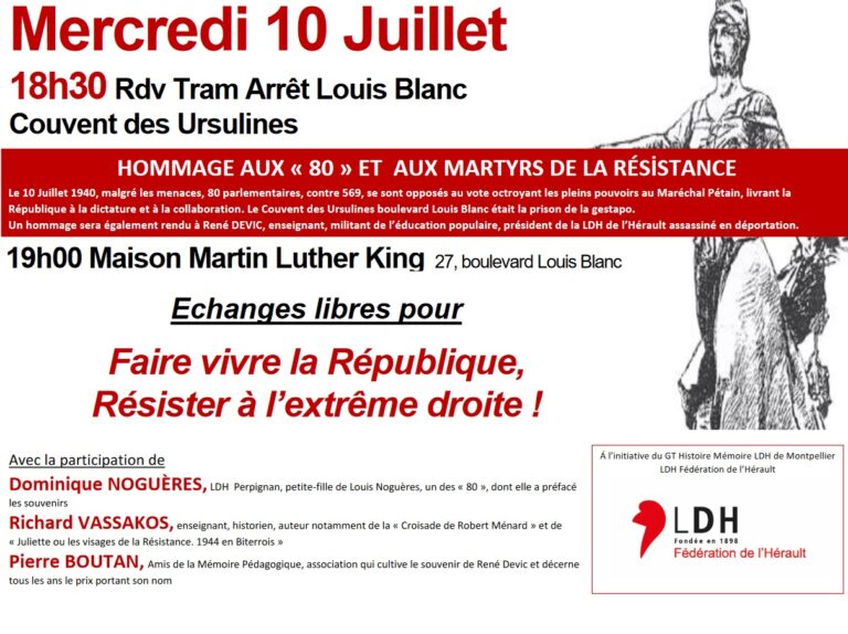 Résister à l&rsquo;extrême droite, faire vivre la République – Hommage aux 80
